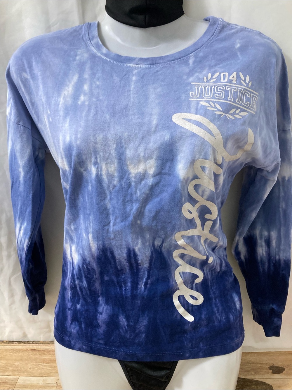 Justice Y2K Blue Tie-Dye Graphic Long Sleeve Top Women XS/S
